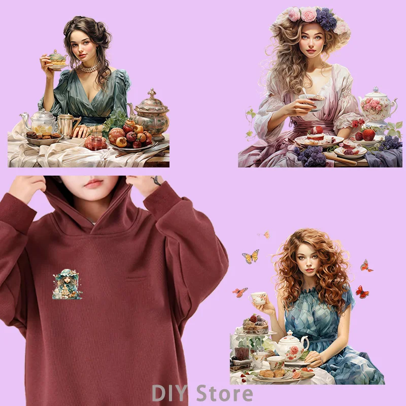 fairy tale Tea Party dtf Heat Transfer iron on transfer for clothing Iron On Patches For Clothing Heat Transfer On Clothes.