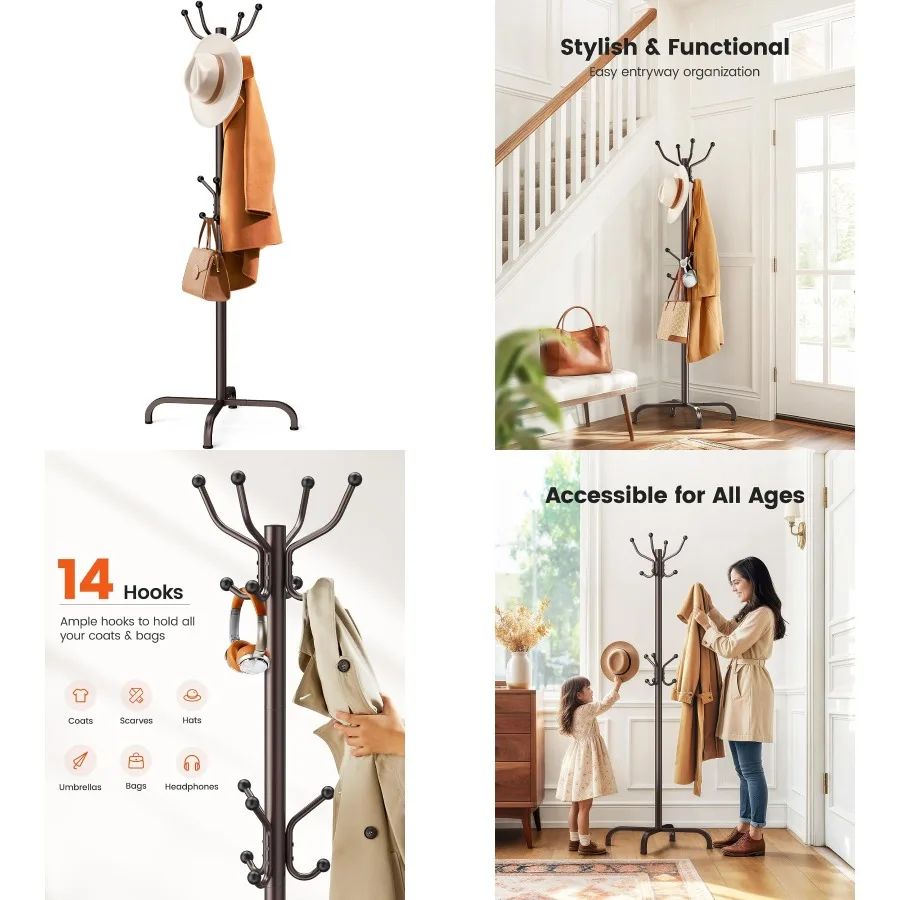 

Отдельно стоящая вешалка с 14-крючками, предназначенная для прихожей, спальни и офиса, прочная металлическая вешалка для одежды и шляп