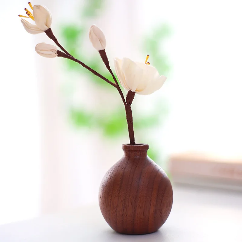 Sapele Solid Wood Mini Vase Diffuser Desktop & Car Aroma Wood Ornament Aromatherapy Diffuser