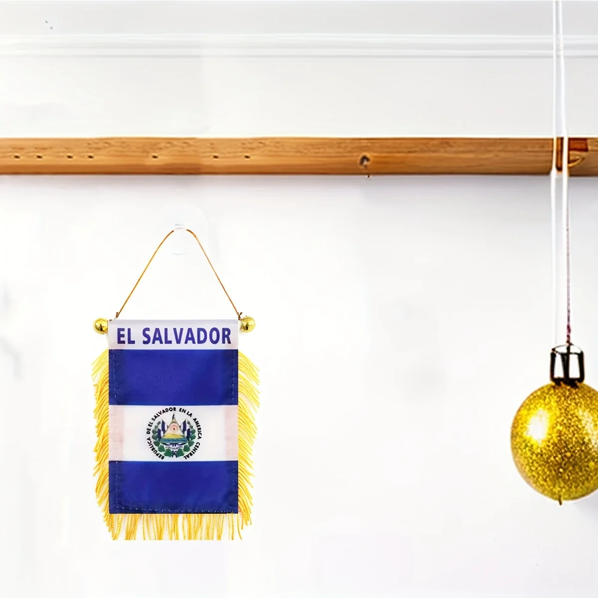 1pc Mini Double-Sided Polyester EL Salvador Flag Banner - 3x4 Inch Suction Cup for Car Rearview Mirror & Home Decor
