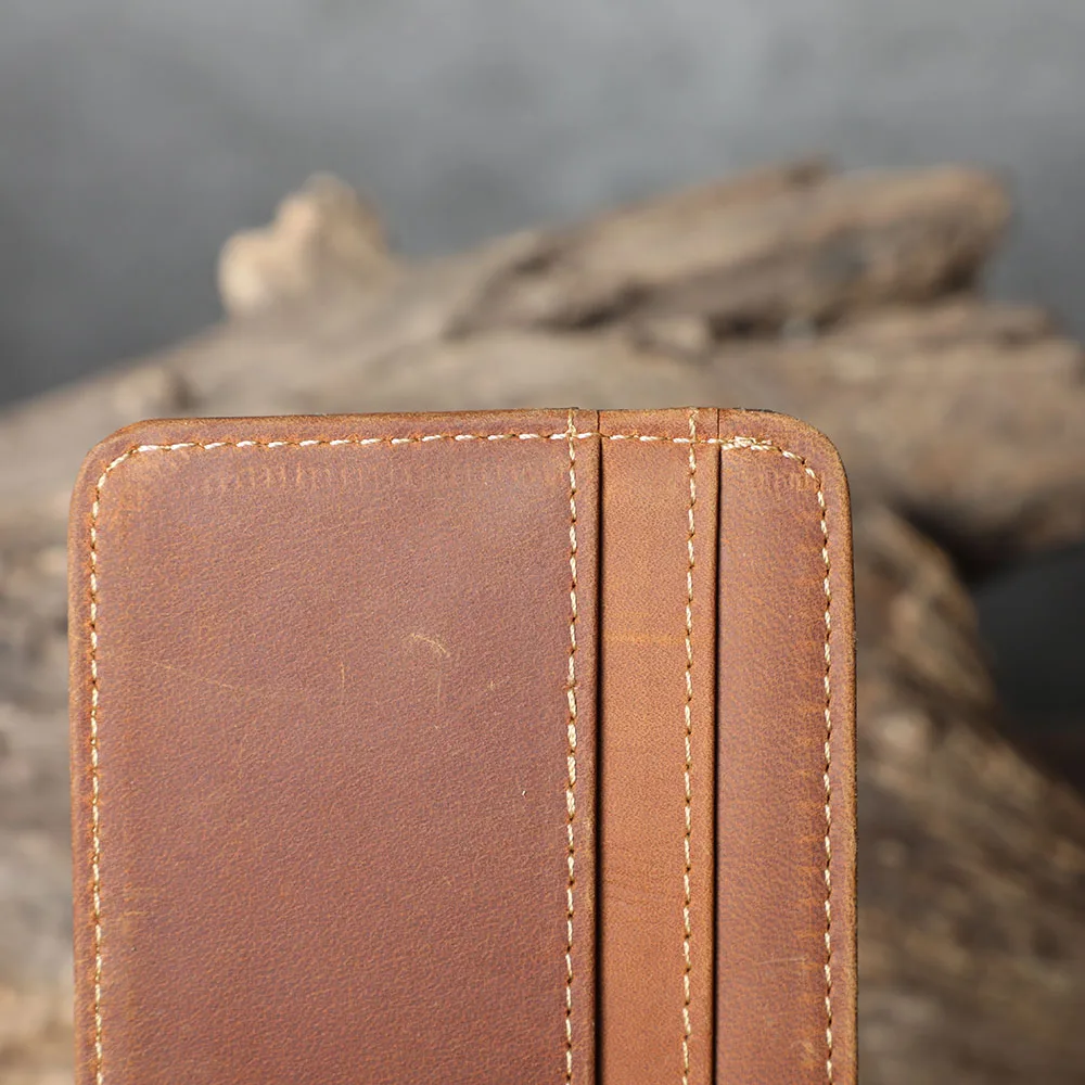 S.WORKER Echtleder Mini-Kartenhalter Vintage Vollnarbiges Rindsleder Kurze Geldbörse Münzbeutel Retro Schlanke Casual Alltagstasche – Detail 15