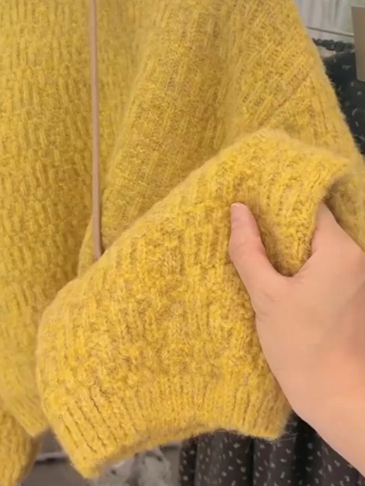 Желтый вязаный свободный женский свитер, осень-зима, теплая внутренняя одежда, модный топ Turtlene Ciwalk Long Sve