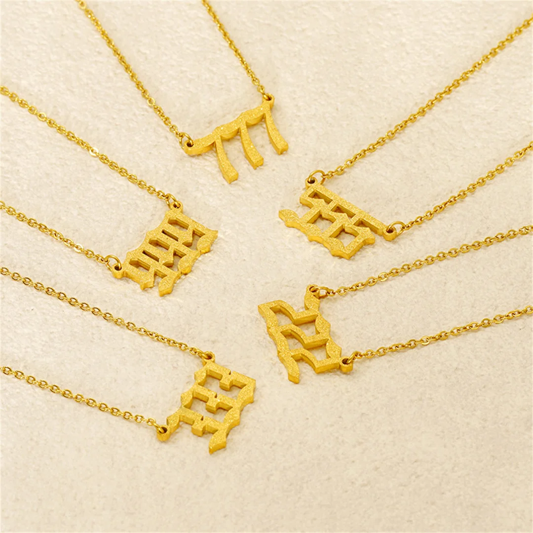 Punk Fashion Frosted Lucky Angel Number Pendant Female Gold Color Stainless Steel 1-9 Figure Necklace for Women Jewelry Gift