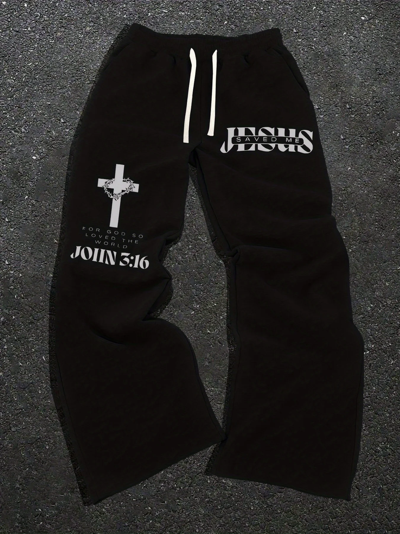 

American Cross Thorn Crown Retro Casual Fashion Black and Gray Printed Pants, Casual Elastic Waistband Sports Pants