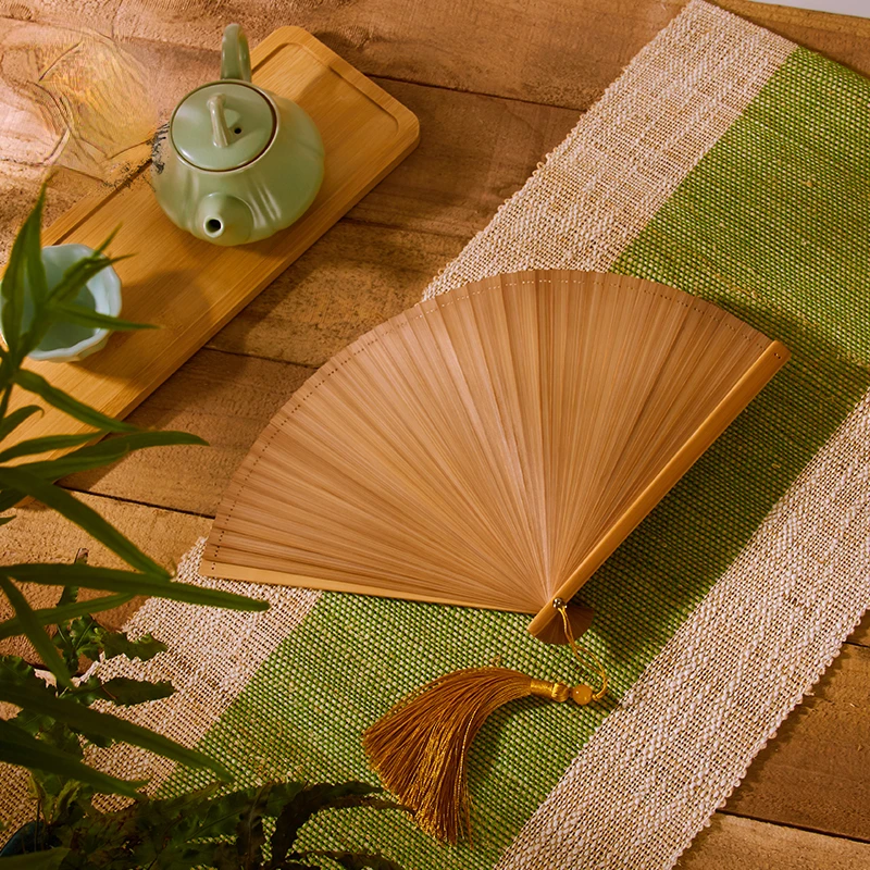 Chinese Style Retro All-bamboo Plain Primary Color Folding Fan Daily Portable Small and Easy To Open and Close Classical Fan 1Pc