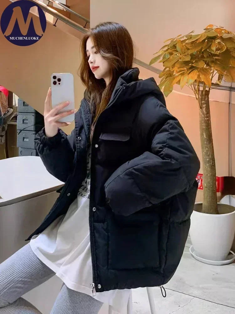 Frauen Winter Jacke Neue Koreanische Mode Langarm Hoodie Brot Jacke Beiläufige Lose Verdickung Warm Halten Kurze Parkas