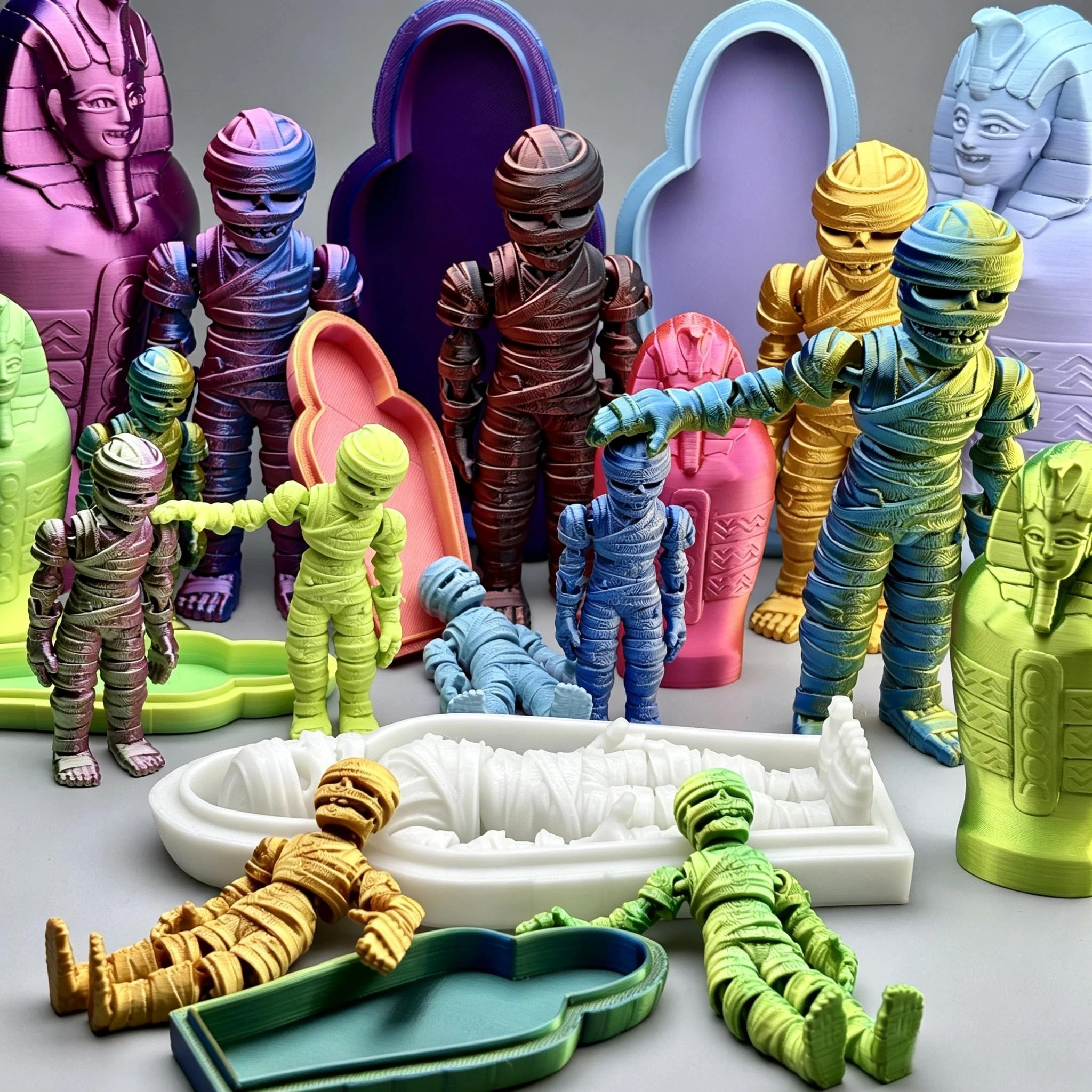 3D Printed Egypt Pharaoh Mummy Pyramid Sphinx Movable Model Toy Realistic Decorative Ornament Gift for Home Decor