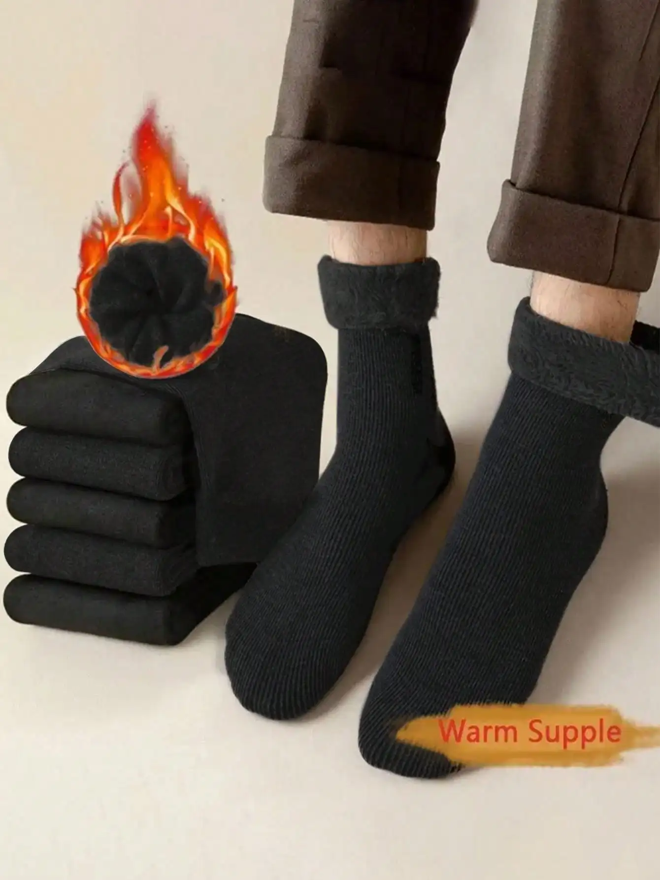 

6 пар ультра-толстых теплых зимних носков на флисовой подкладке для мужчин — удобный и мягкий рождественский подарок для папы