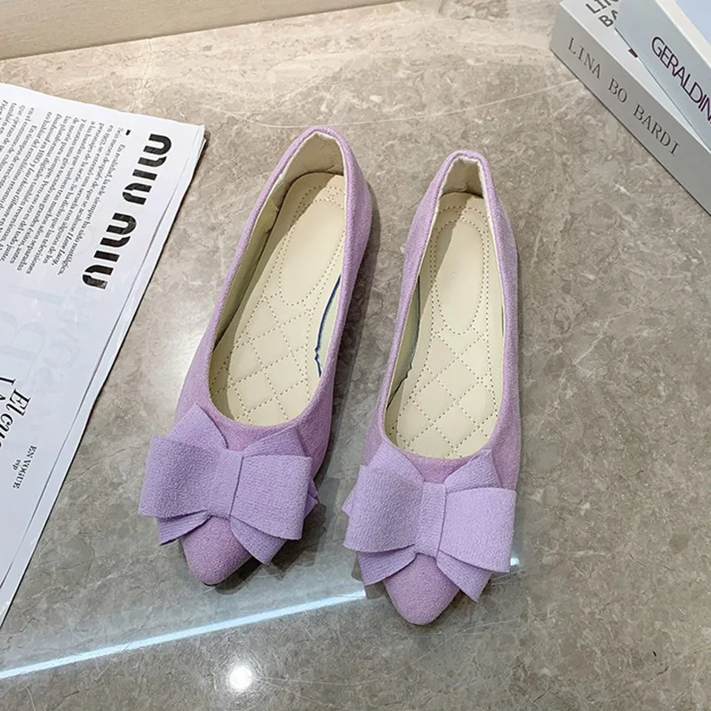 Woman Gentle Wedding Bridal Barefoot Flats Female Butterfly Knots Basic Suede Shoes Lady Pointed Toe Slip On Cinderella Shoes