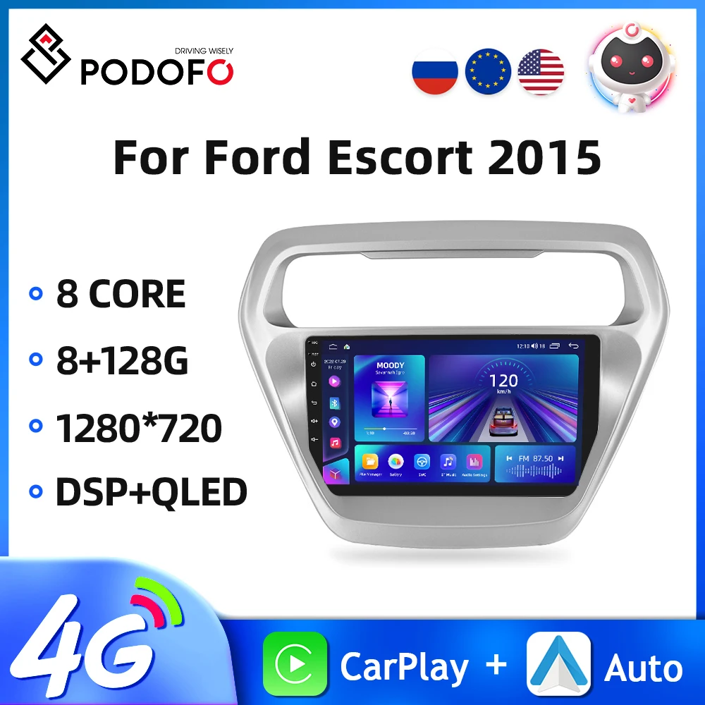 

Podofo 2Din Car Radio For Ford Escort 2015 Autoradio 9'' Android 10 Car Multimedia Player GPS 4G WIFI Carplay 2din Auto Stereo