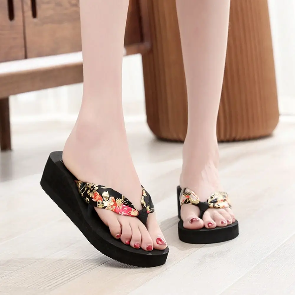 Fashion Non-Slip Summer Flip-flop Bohemian Satin Thick Soled Slippers Soft Sandals Beach Slippers Summer