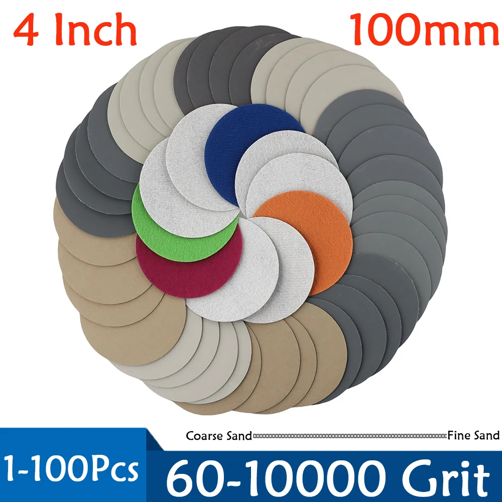 

1-100Pcs 4 Inch 100mm Waterproof Sanding Discs Hook Loop Silicon Carbide Sandpaper Wet/Dry 60 -10000 Grit For Polishing Grinding