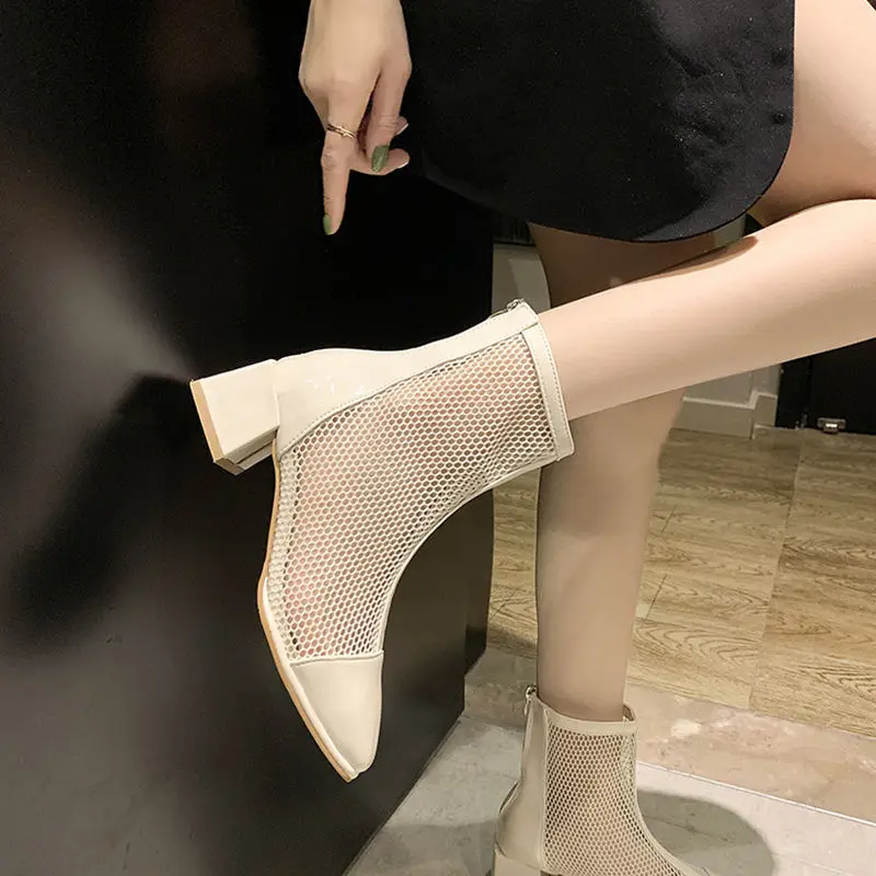 

Comfortable Mesh Breathable Woman Fashion Boots Summer Nice Retro Decoration Square Root Women's Boots Ladies Modern Boots New