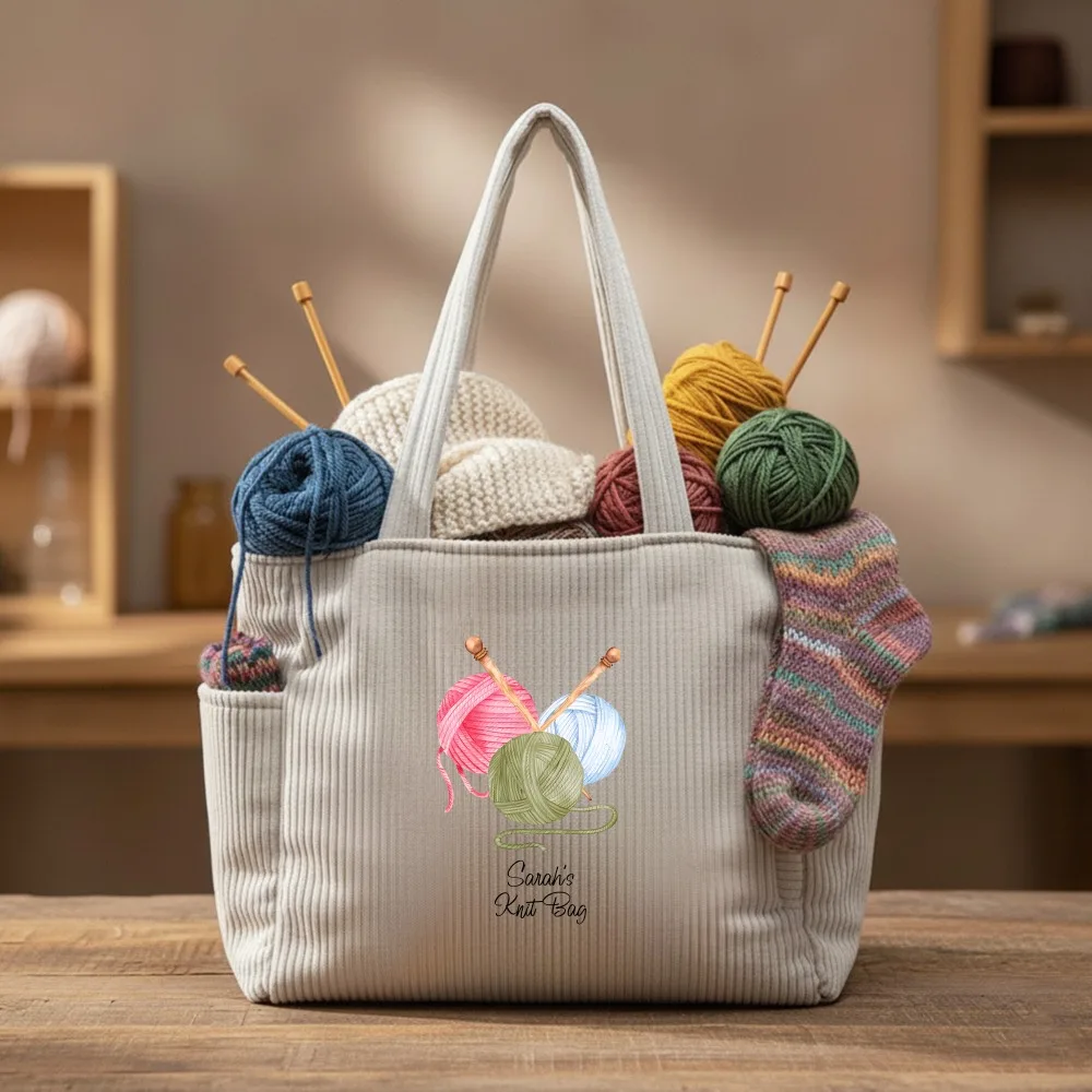 

Custom Name Knitted Storage Bags, Yarn Knitting Crochet Organizer, Gift for Grandma Mom Friends Birthday Christmas Mother's Day
