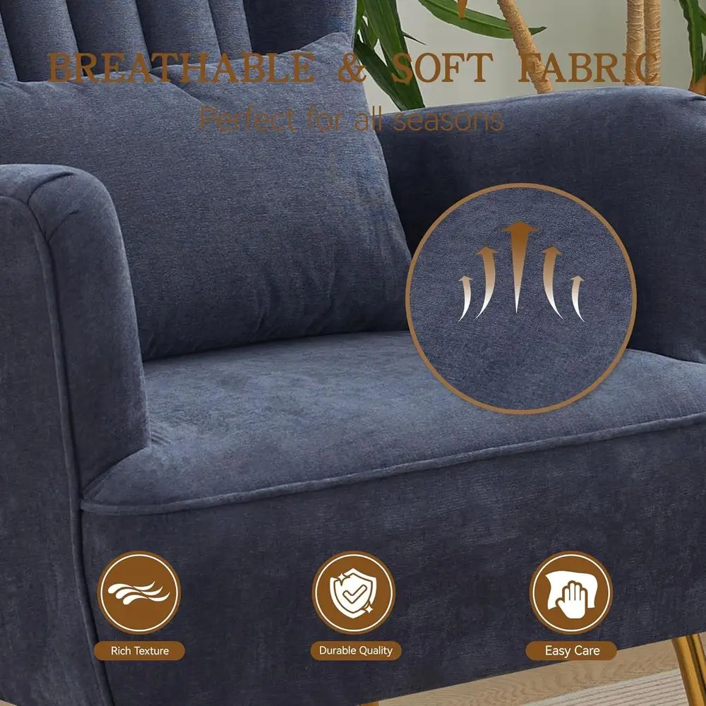 ชุดเก้าอี้โซฟาสีกรมท่าสไตล์โมเดิร์นยุคกลางศตวรรษ 2 ชิ้นพร้อมเบาะหนาและขาสีทองเพื่อการใช้ชีวิตที่สะดวกสบาย