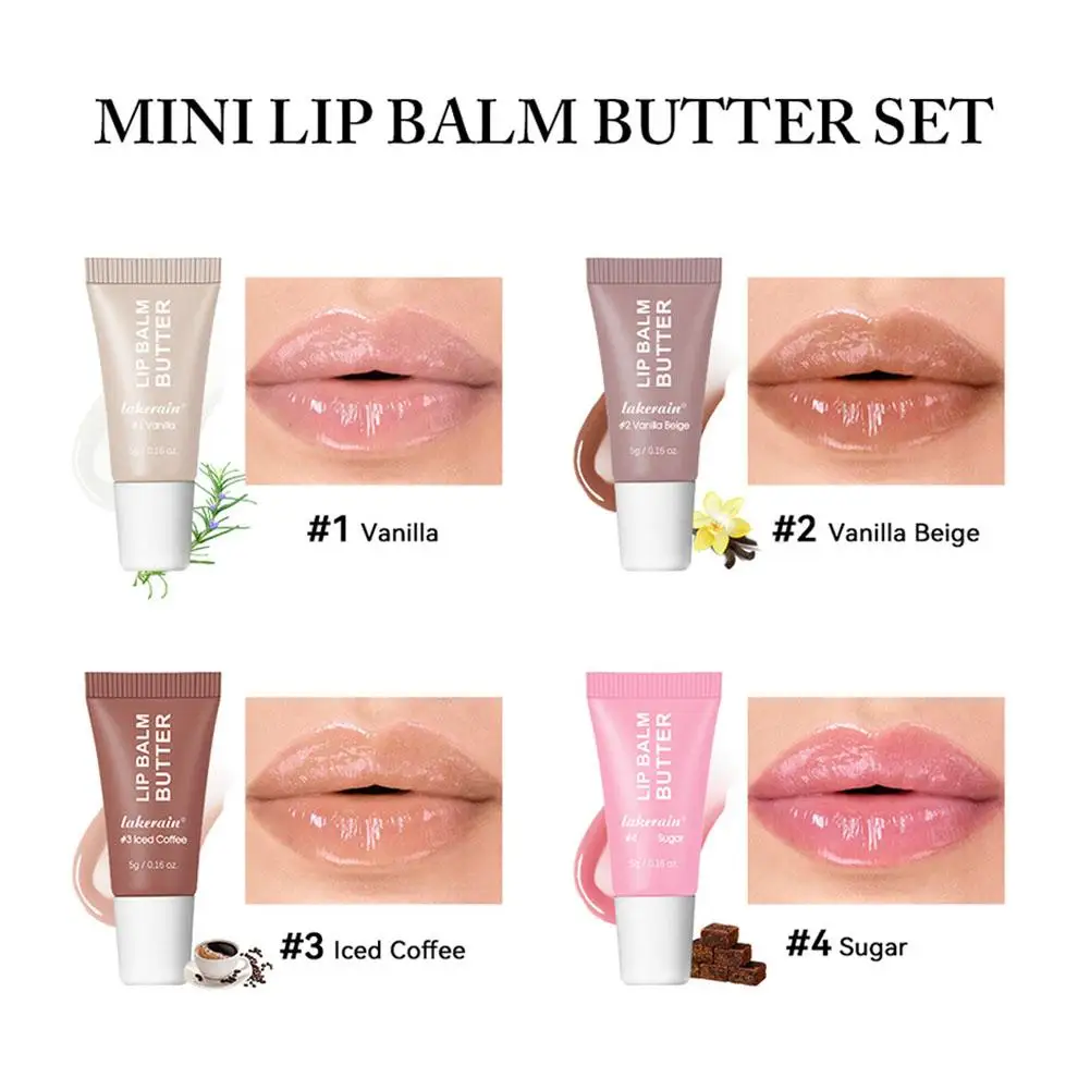 4 pièces Mini baume à lèvres paquet d'essai beurre naturel hydratant brillant teinté baume à lèvres vanille douce fille lèvres huile maquillage couleur 5ml