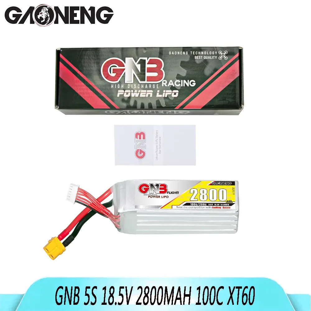 GAONENG GNB 5S 18.5V 2800mAh 100C lithium battery with XT60 connector, suitable for FPV drones and quadcopters.