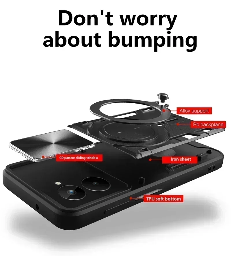 Para realme 10 4g caso anel titular armadura à prova de choque capa do telefone para realme10 realmi 10 4g rmx3630 6.4 "slide câmera proteger coque