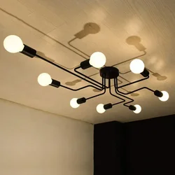 Multiple Rod Wrought Iron Chandelier for Living Room Vintage Lights Industrial Loft Nordic Home Lighting Fixtures