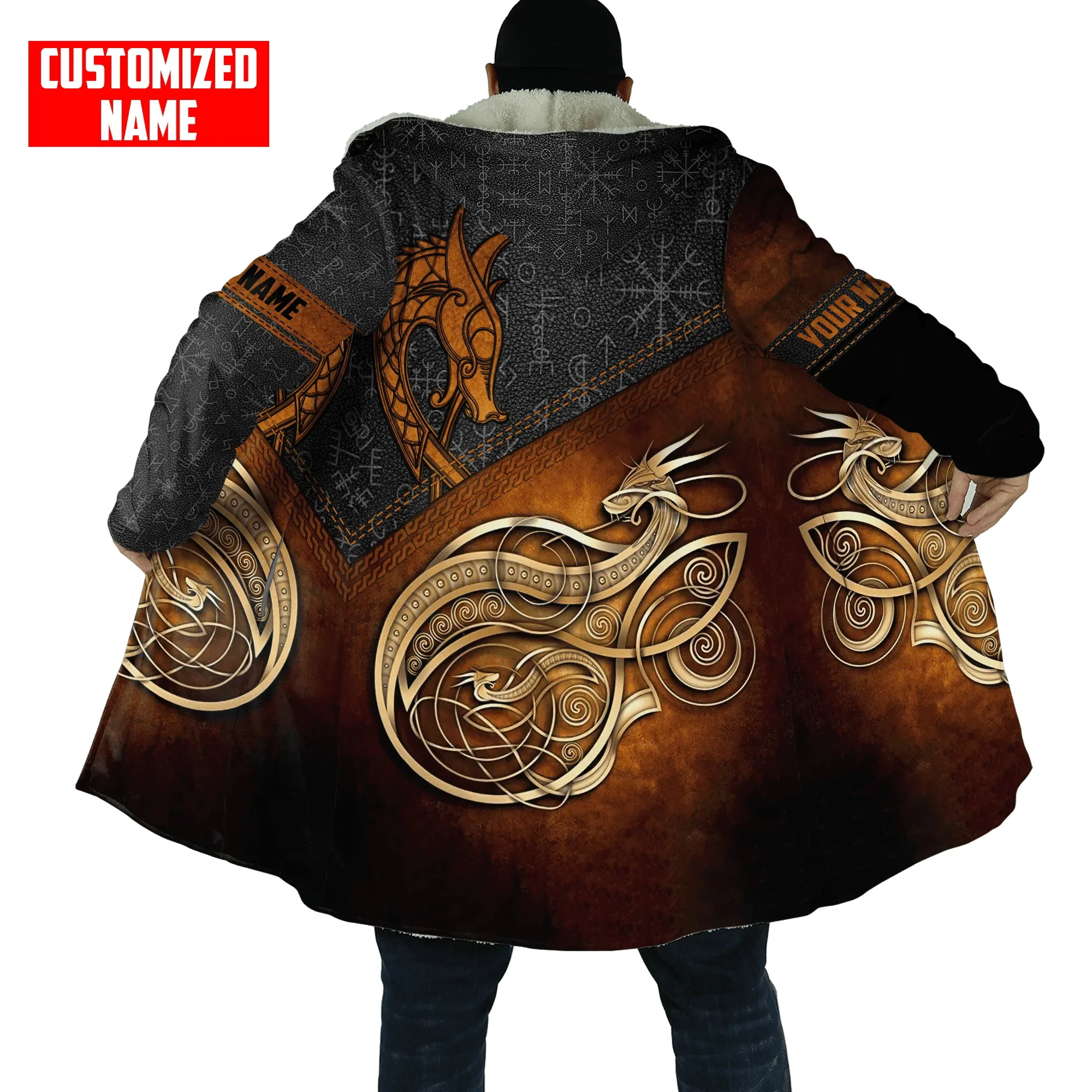 

Winter Fashion Men cloak Personalized Name Dragon Tattoo 3D Print Thick Fleece Hooded cloak Unisex Casual Warm Cape coat DP33