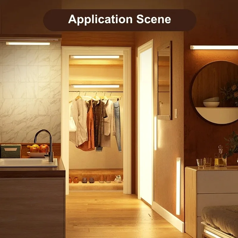 مستشعر حركة LED ضوء ليلي USB قابل لإعادة الشحن أباجورة خزانة محمولة لاسلكية مصباح أنبوبي لدرج خزانة المطبخ