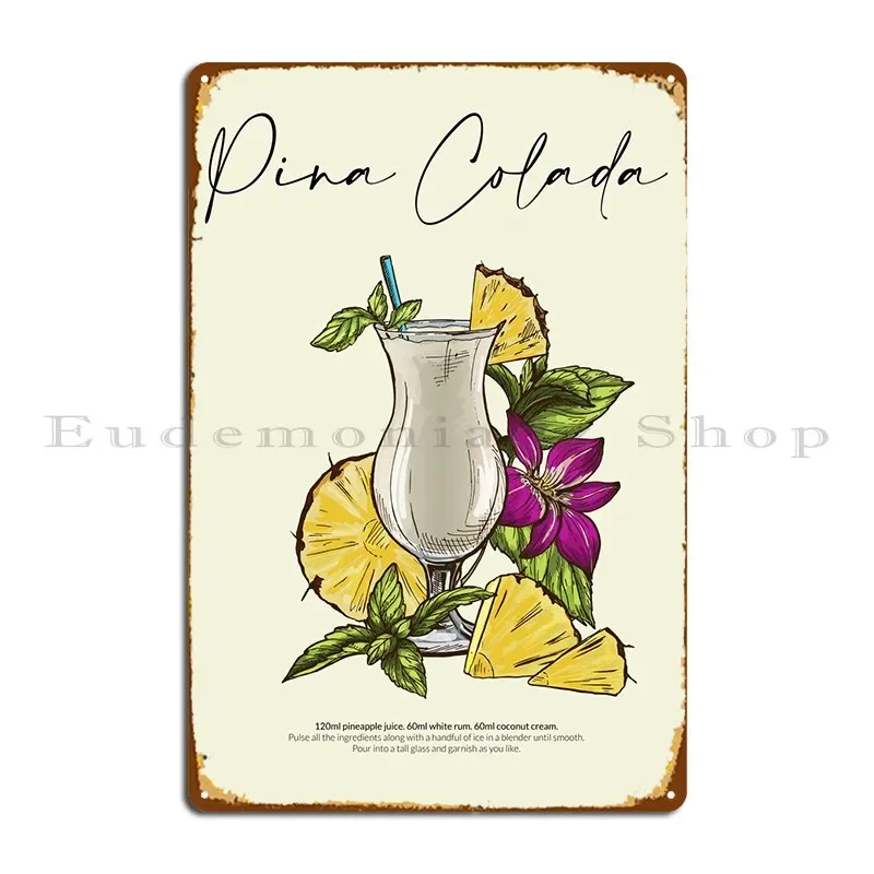 Pina Colada Cocktail Drink Metallplakette Poster Pub Wandbild Design Club Design Blechschild Poster