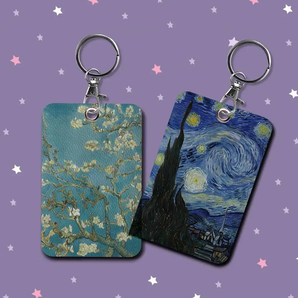 Van Gogh Oil Painting Print Badge Holder Keychain For Bank Business Work Card Holder Student Card Protective Case Bus Card