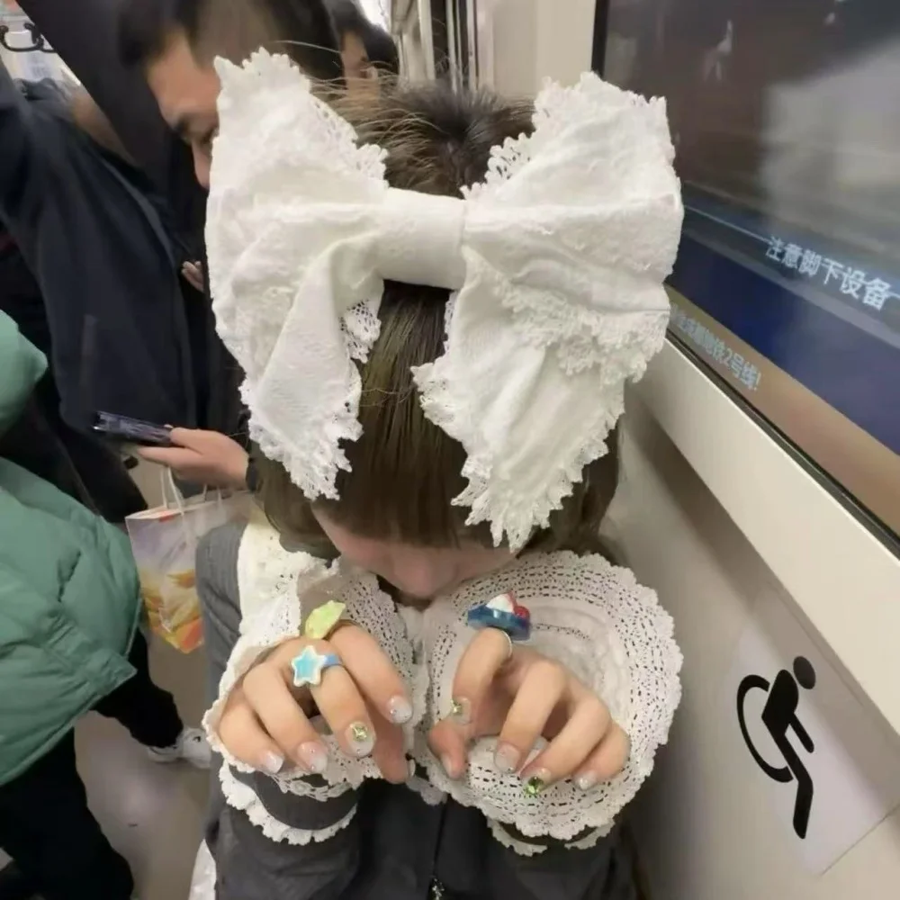 

Повязка для волос в стиле Y2K Lolita с кружевом и большим бантом, милый викторианский ободок для волос, готическая повязка для косплея, подарок для девочек