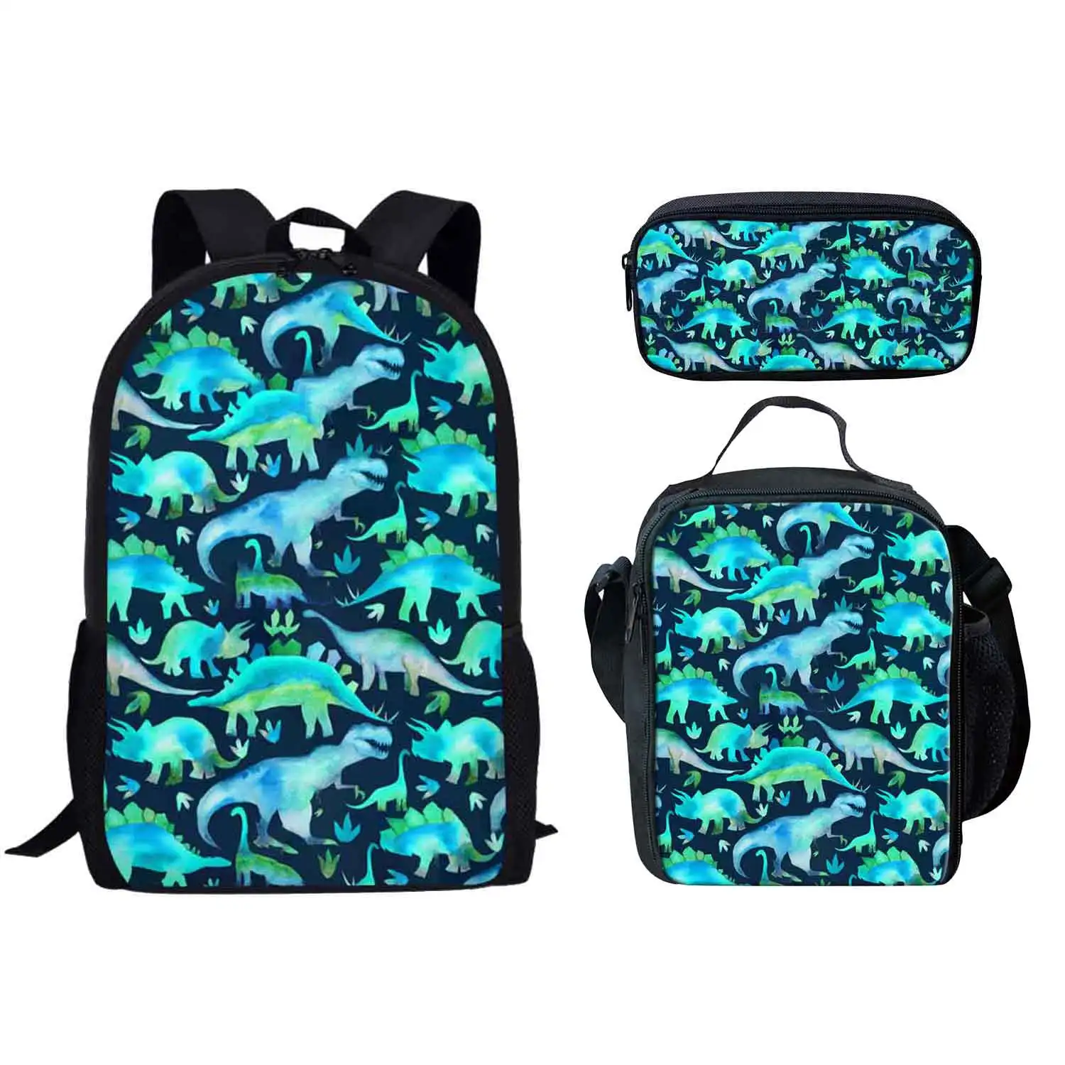 3er Pack niedlichen Cartoon Dinosaurier drucken Student Buch Tasche Cross body Lunch Bag Bleistift Tasche Jungen Mädchen Teenager täglich lässig Rucksack