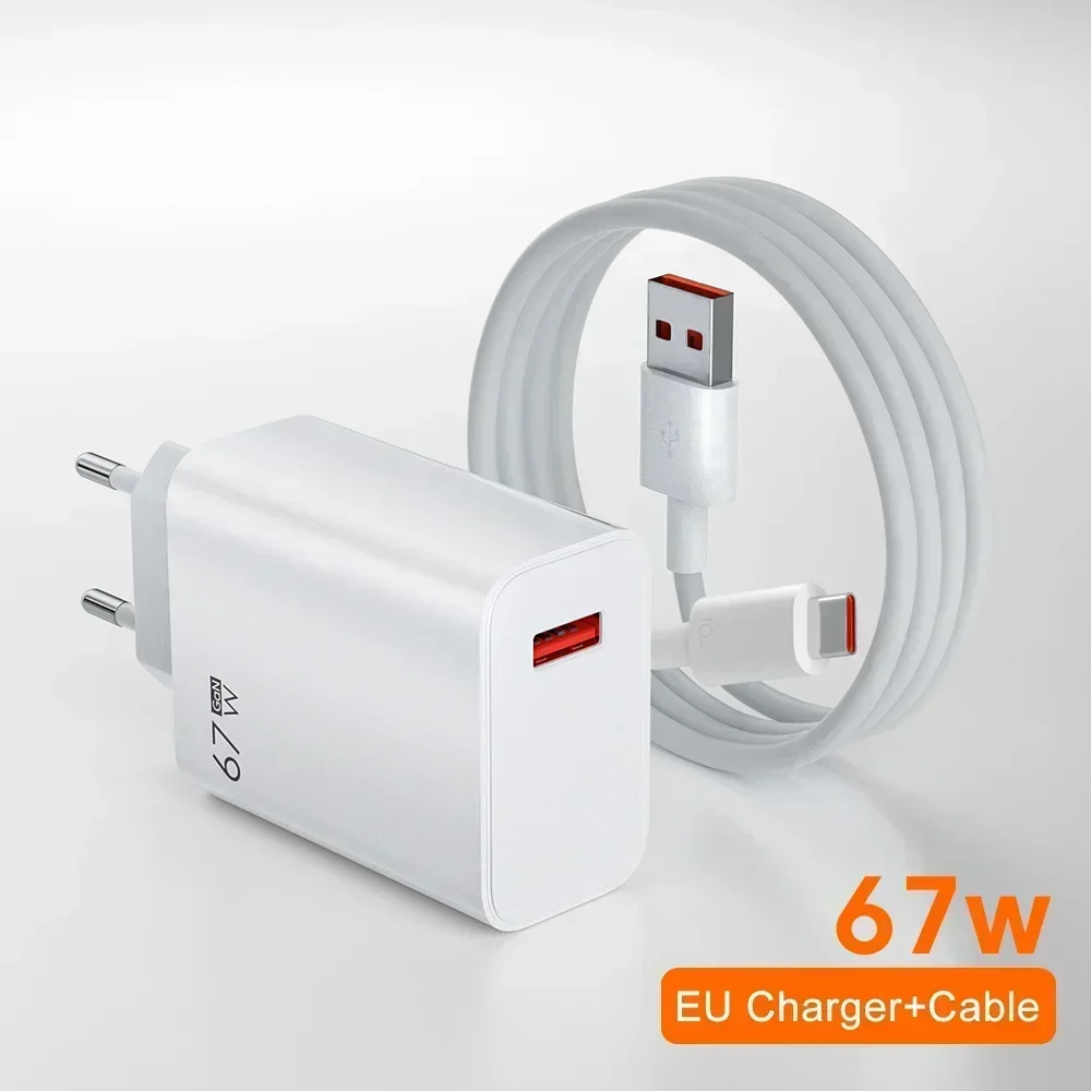 Original 67W USB Super Fast Charger Power Adapter 6A Type-C Cable Quick Charge For Xiaomi Samsung Huawei New 2024