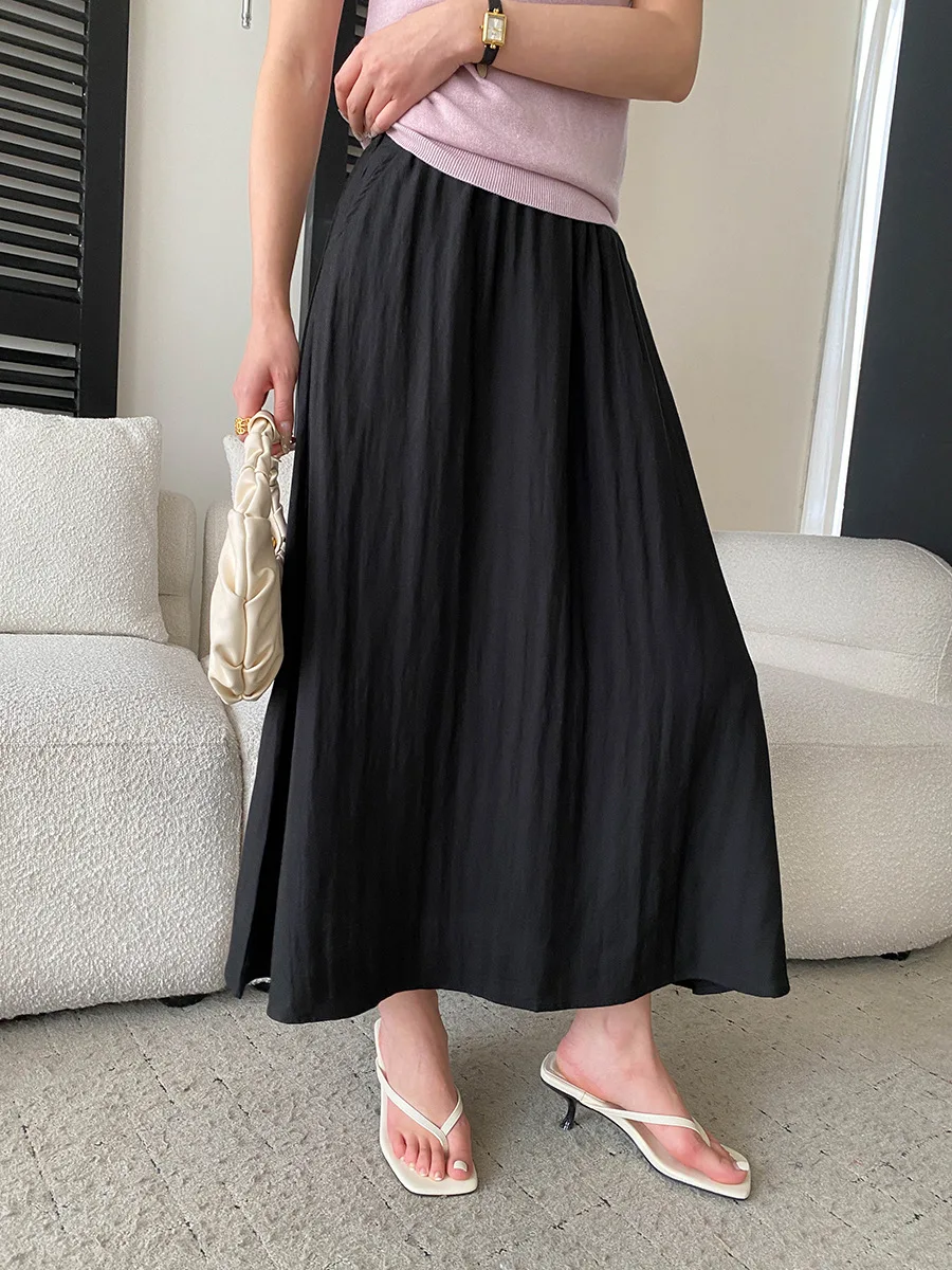 

Весенняя женская повседневная однотонная эластичная юбка А-силуэта с высокой талией, утягивающая фигуру