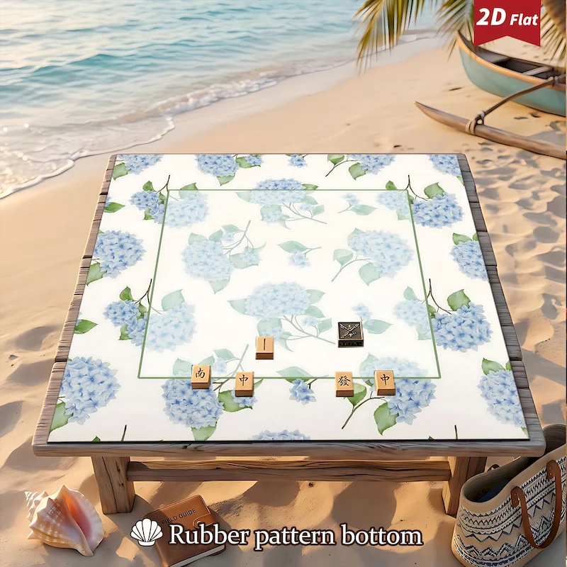 VIKAMA Square Mahjong Table Mat Blue Hydrangea Flower Anti Slip Noise Reduction Absorbent Mat Home Decoration