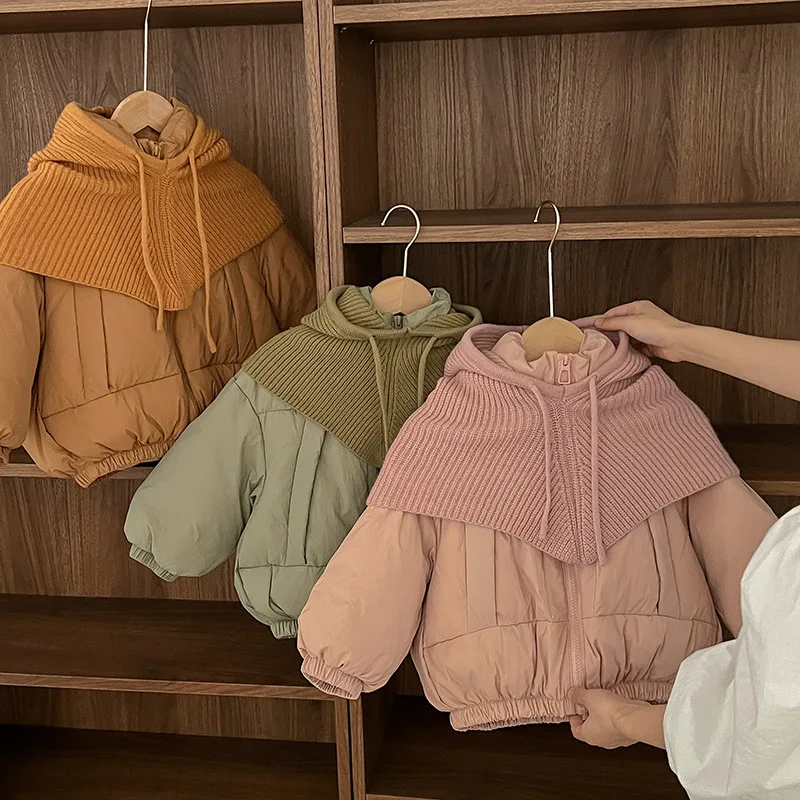 

Girls' Cotton Clothes 2025 Autumn and Winter New Children's Clothes Girls' Baby Knitted Hat Thickened Down Cotton Clothes