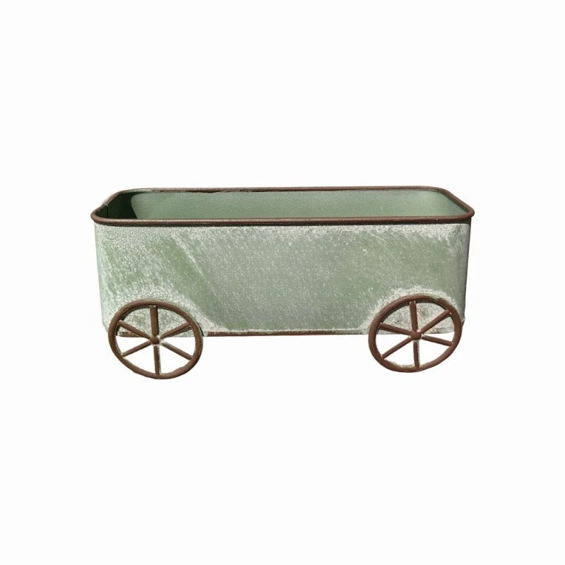 Vintage Wheeled Iron Planter Matte Rectangular Flower Pot with English Letter Decor for Succulent Garden Yard Decor