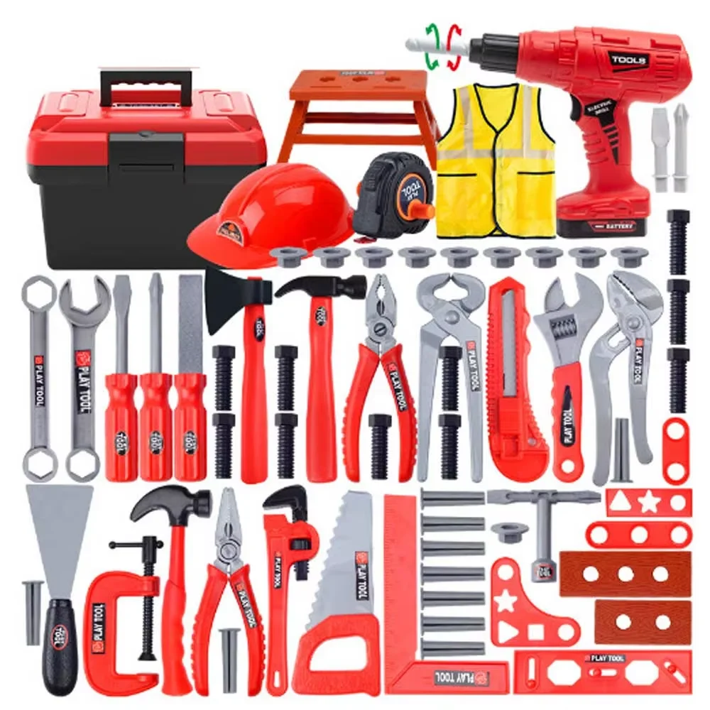 Kinder-Reparatur-Werkzeugkasten-Spielset, Simulierte Ingenieurwerkzeuge mit Bohrer, Lehrreiches Rollenspiel-Geschenk für Jungen