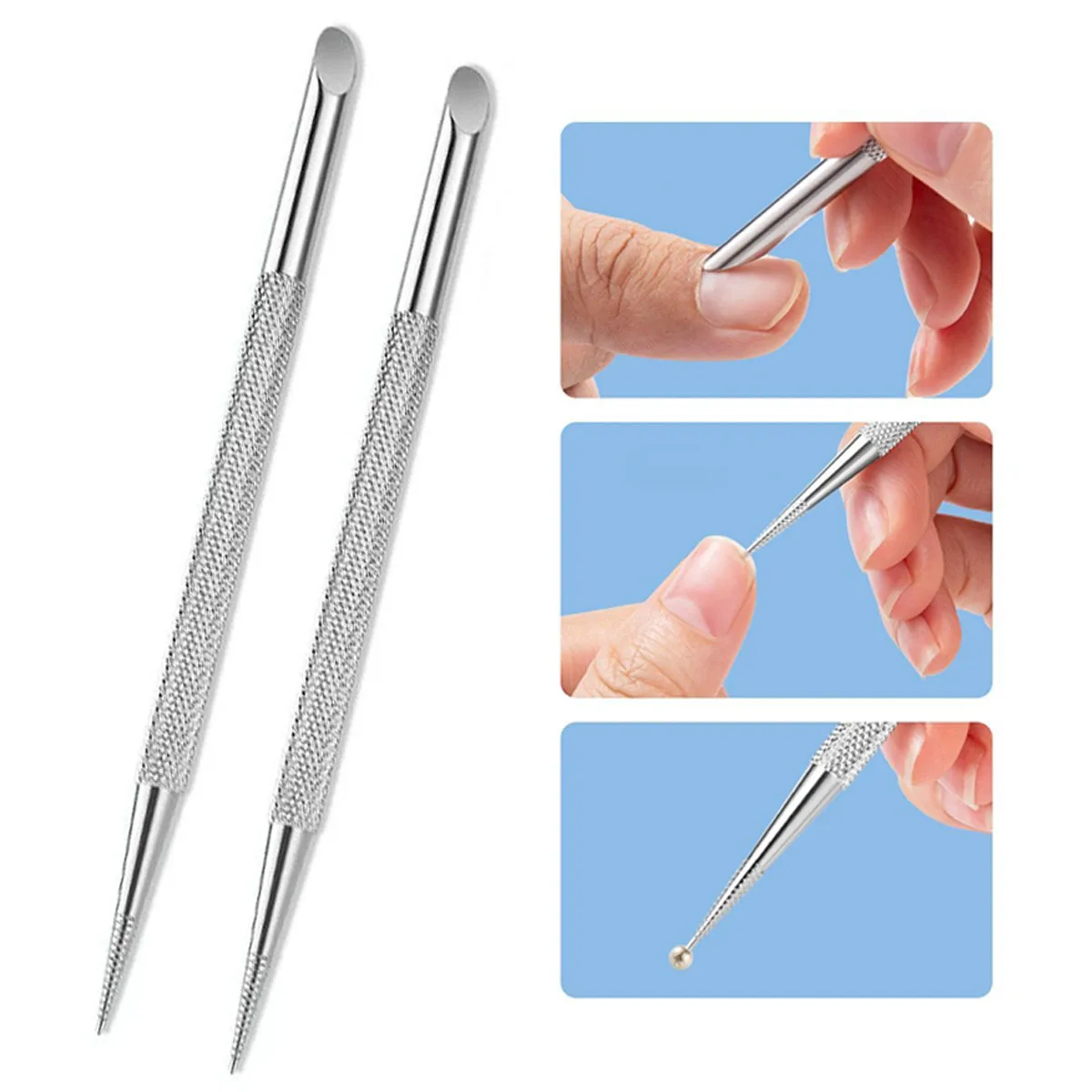 2 Pcs Dual Ended Nail Cuticle Pusher for Fingernails and Toenails Non Slip Easy To Control Nail Care Tools Manicure Tool