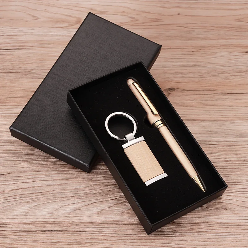 1 Set/5 Sets of Keychain Ballpoint Pen Sets, Elegant Bamboo Ballpoint Pens with Key Chains, Are Ideal Gifts for Colleagues, Friends, and Family Members, and Are Exclusive Gifts for Them, Corporate Gifts for Employees of Wineries, Meetings, and Business Offices