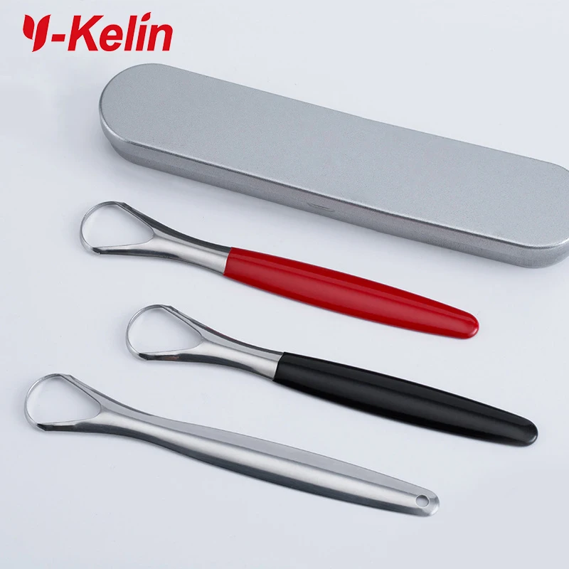 Y-Kelin Stainless Steel Tongue Scraper Oral Cleaner Brush Fresh Breath Cleaning Coated Toothbrush Hygiene Care Tools