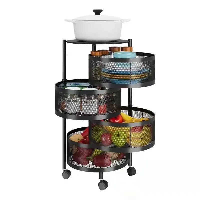 Rotating kitchen storage rack, installation free, multi layered vegetable rack, household multifunctional fruit and snack rack