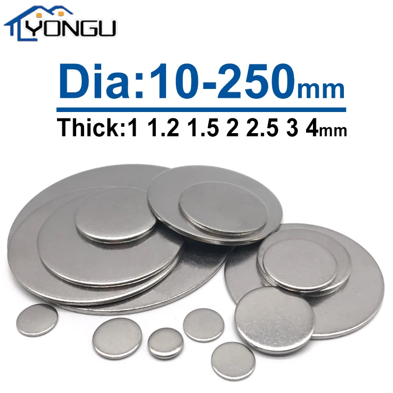 304 Stainless Steel Disc Round Steel Sheet Circular Metal Plate Disk Solid Flat Pad Dia 6-80mm Thick 1-4mm