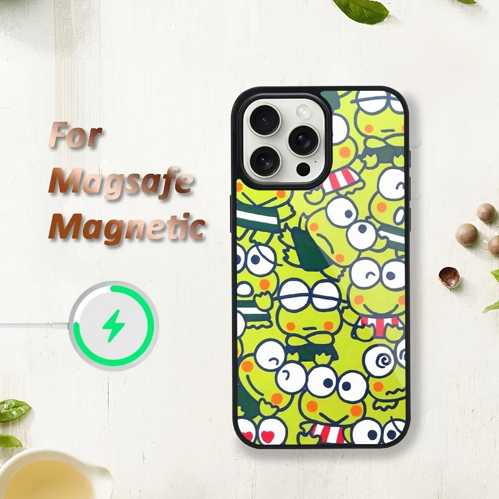 MINISO Sanrio Keroppi Frog Cute Phone Case For iphone 11 12 Plus Max 13 14 Mini Pro 15 Magsafe Magnetic Wireless Charging Shell