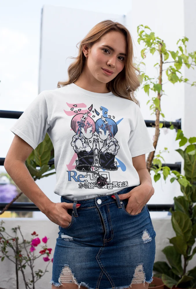 Rem Re Zero T-Shirt  Japanese Cute Re Zero Ram Kawaii Girl Shirt All Size