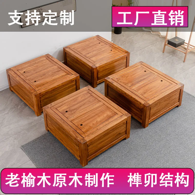 

Pure old elm wooden box bed tatami bed box combination storage box widening bed bay window balcony