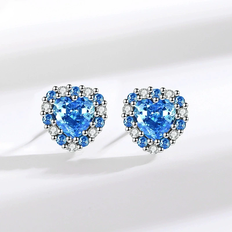 سحر الأزرق الوردي الأرجواني الأسود الزركون الحب القلب وأقراط للنساء فضية اللون الإناث الأذن الصغيرة ترصيع مجوهرات الزفاف #2