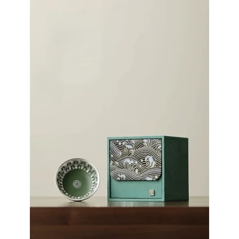 Dunhuang Silver Plated High Foot Tea CupThousand Buddha Pattern Gift Box for Parents Friends Home Office Zen Porcelain Kung Fu