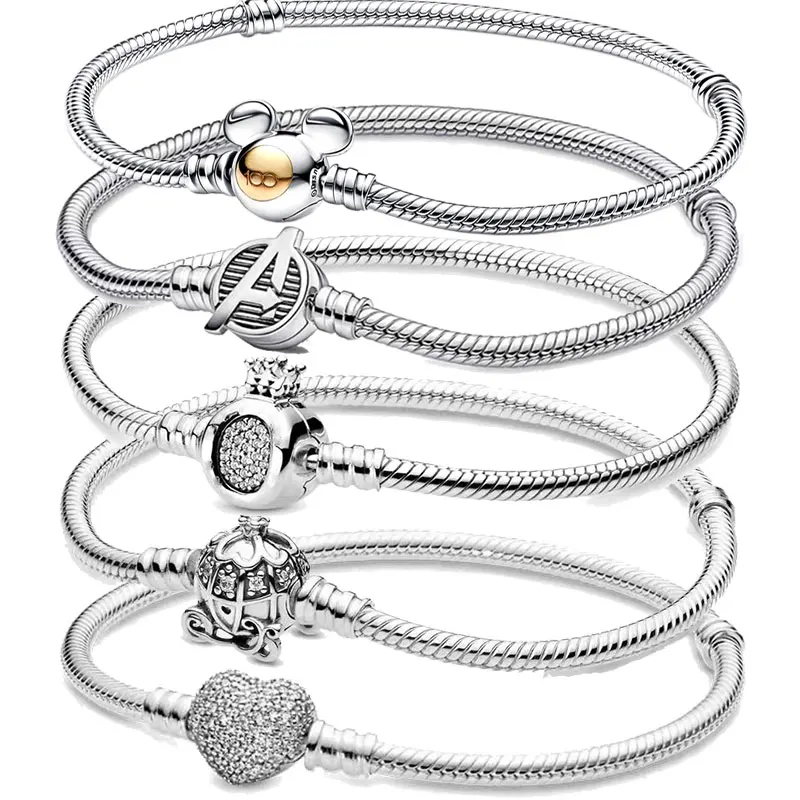 2024 S925 sterling silver Disney snake bone bracelet, suitable for Pandora bracelets, women's birthday jewelry gifts