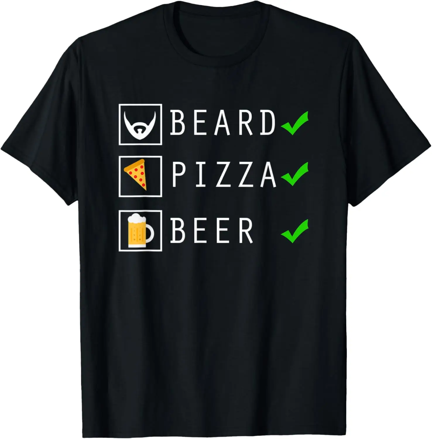 Mens Beard Pizza Beer Lover Funny Checklist Design T-Shirt