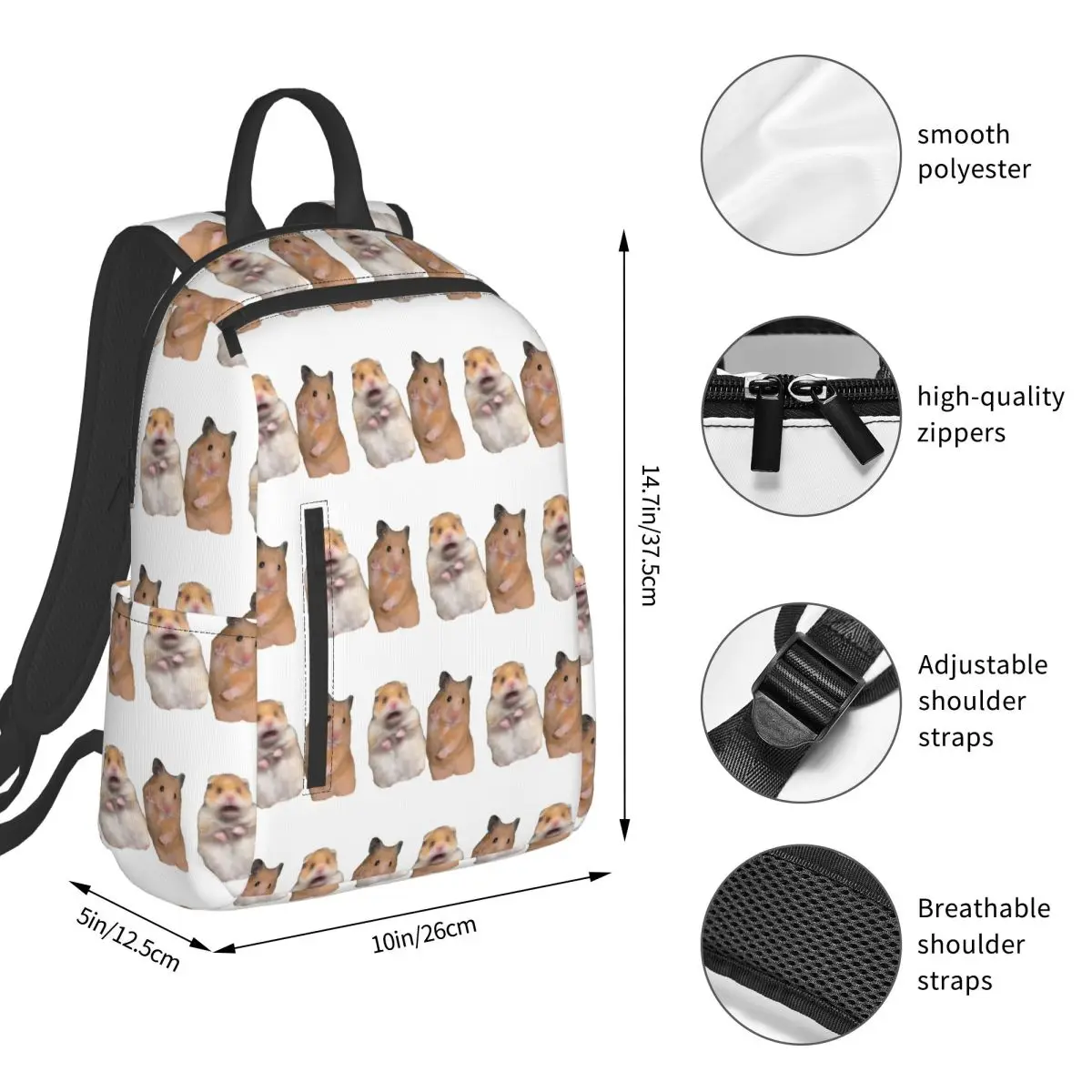 Peace Sign And Screaming Hamster Backpack Student BookBag Children School Bag Laptop Shoulder Bags Men Women