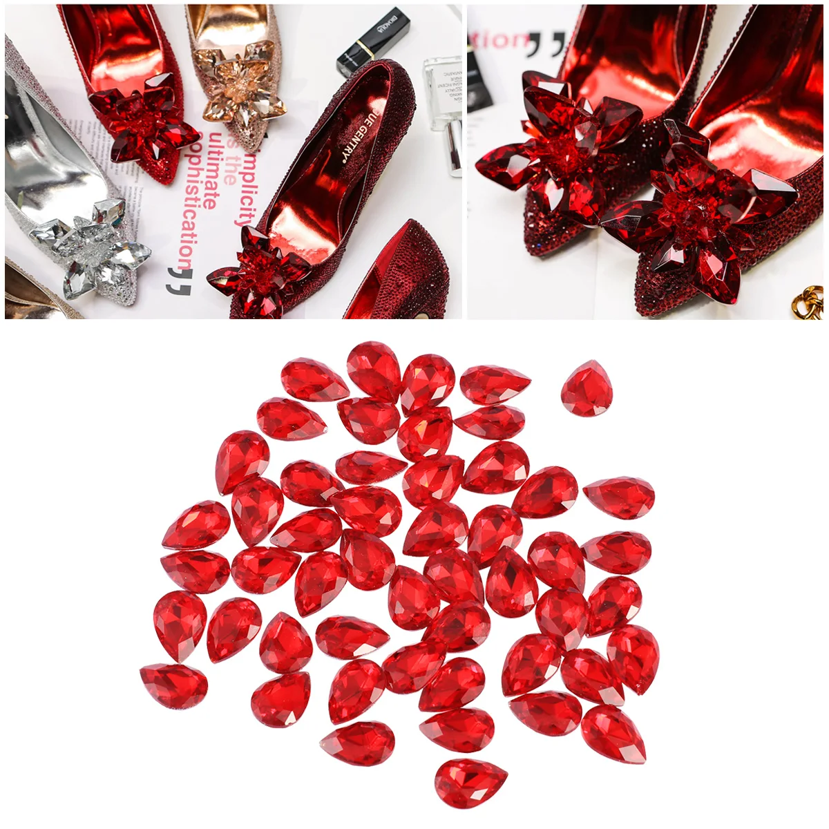 

50 шт. декоративных стразов в форме капли без отверстия, с направляющей для иглы, блестящие, с эффектом AB, сверкающие, плоские, стеклянные, для рукоделия и украшения мобильных устройств