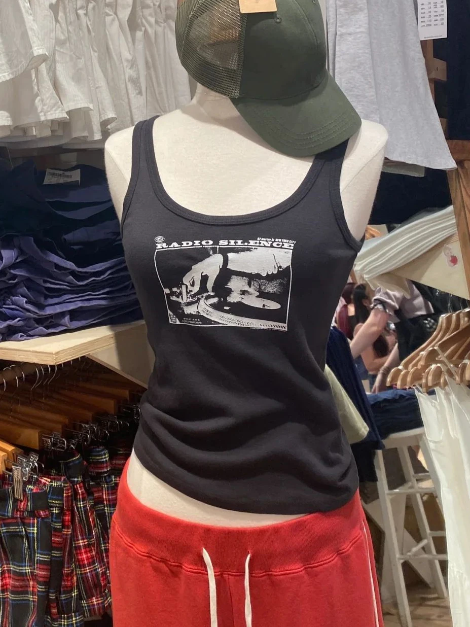 Graphic Print Black Tank Top Woman Summer Sleeveless U Collar Cotton Camisole Female Vintage Streetwear All-match Crop Tops Y2k